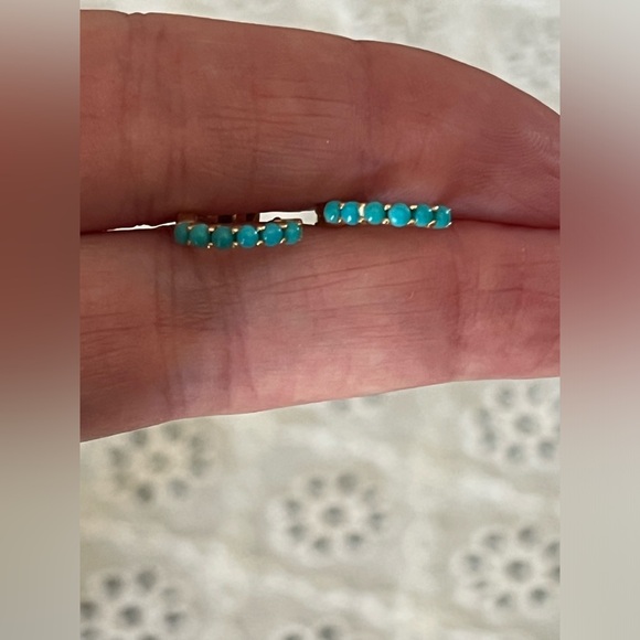 Luna Skye 14k yellow gold, turquoise mini hoop huggie pair - Picture 10 of 16